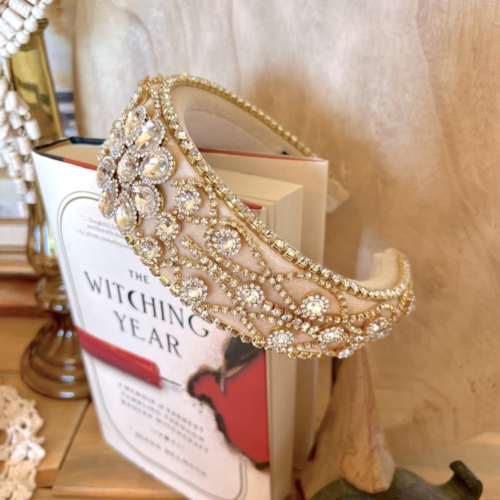New! The “Glenda” Velvet Champagne Bling Statement Headband